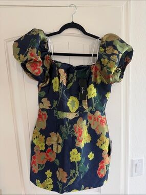 NWT Lulu's Navy Floral Mini Dress with Yellow & Green Accents